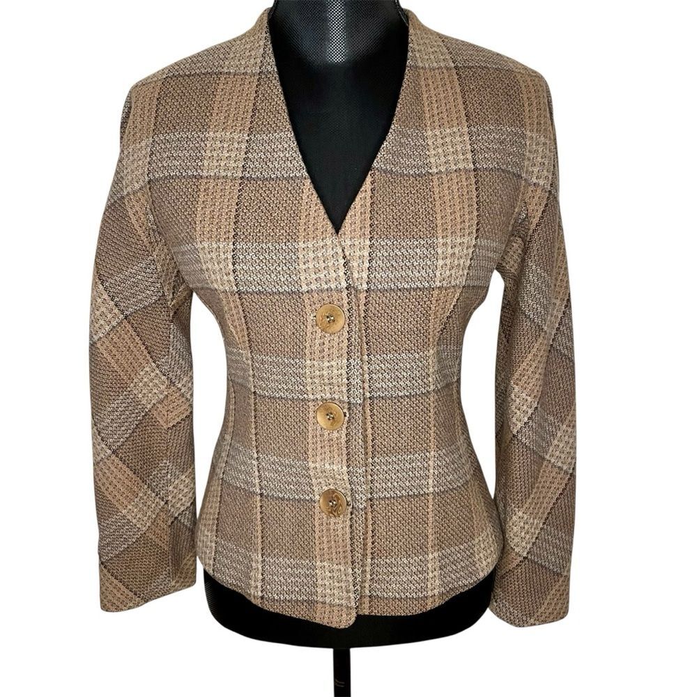 Giorgio Armani Beige Plaid Tailored Blazer